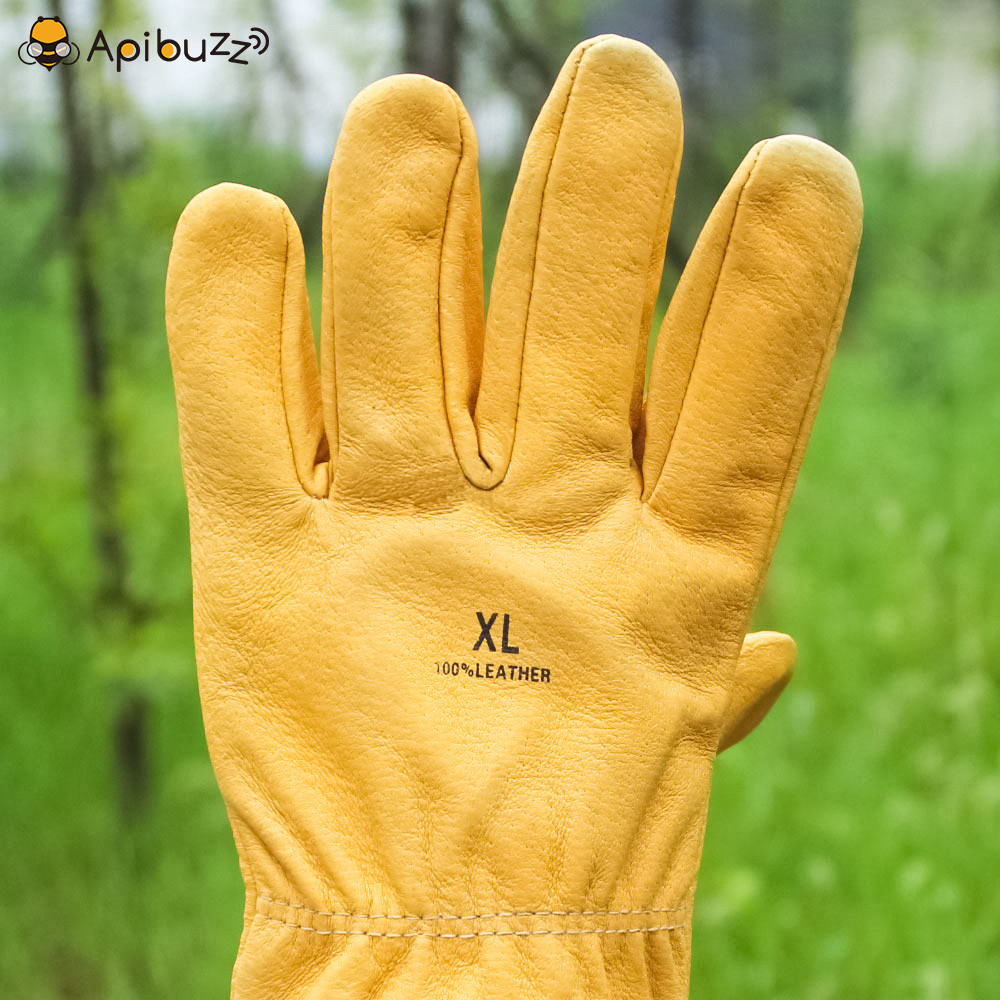 Apibuzz Goatskin Beekeeping Gloves with Canvas Cuff Apiculture Equipment Bee Farm Tool Supplies 